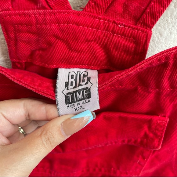 BIG TIME Vintage 90s Vibrant Red Jean Retro Utility Straight Leg Bib Overalls - Picture 15 of 16